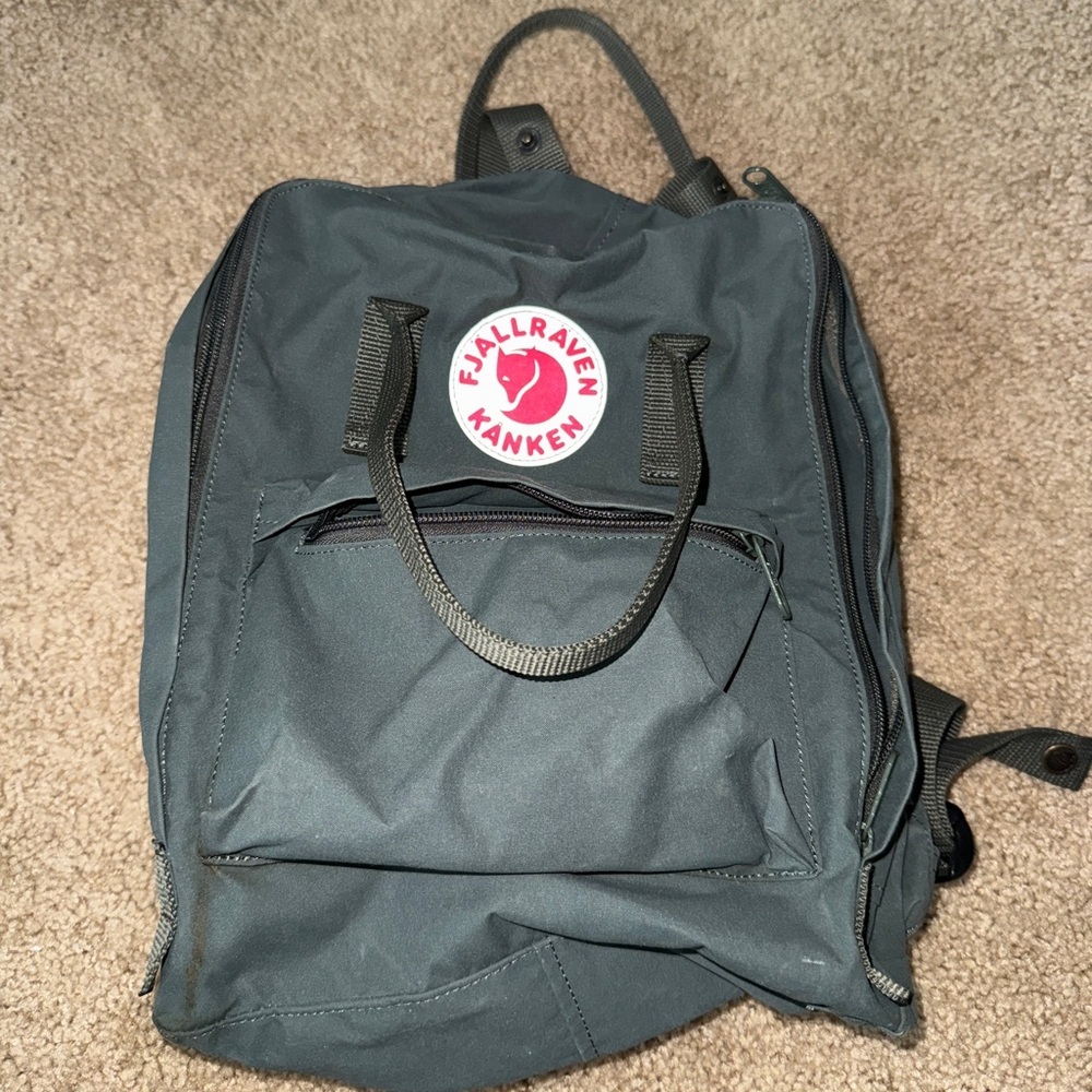 Fjallraven Kanken Backpack in Dark Teal with Red Logo